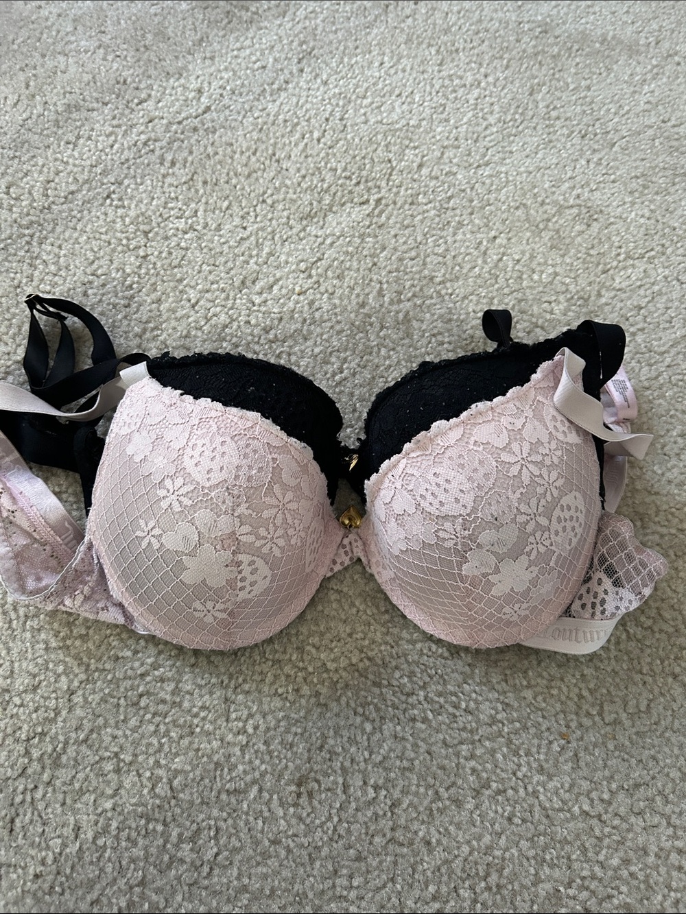 Juicy Couture Pink Lace Bra and black lace bra.